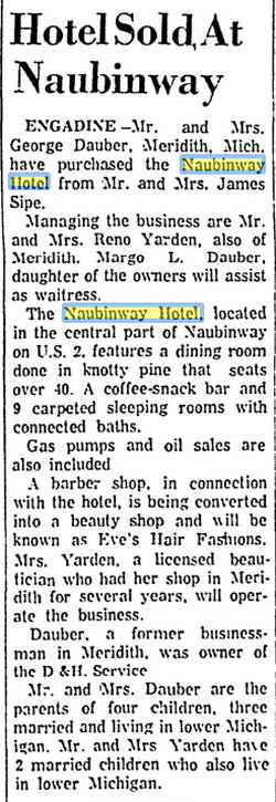 Naubinway Hotel & Cafe (Naubinway Inn) - October 1965 Changes Hands